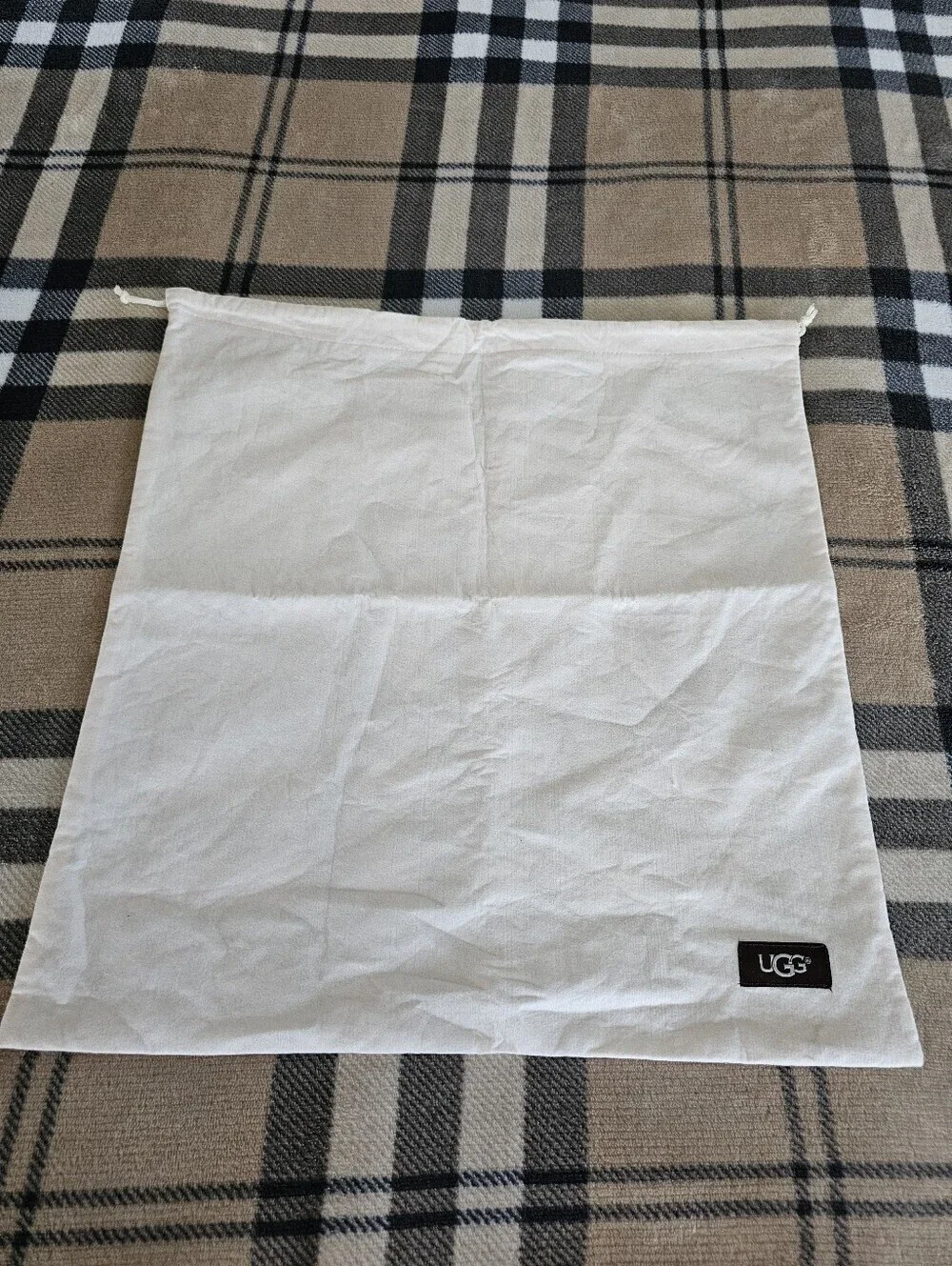 UGG White Dust Bag with Brown Logo Patch